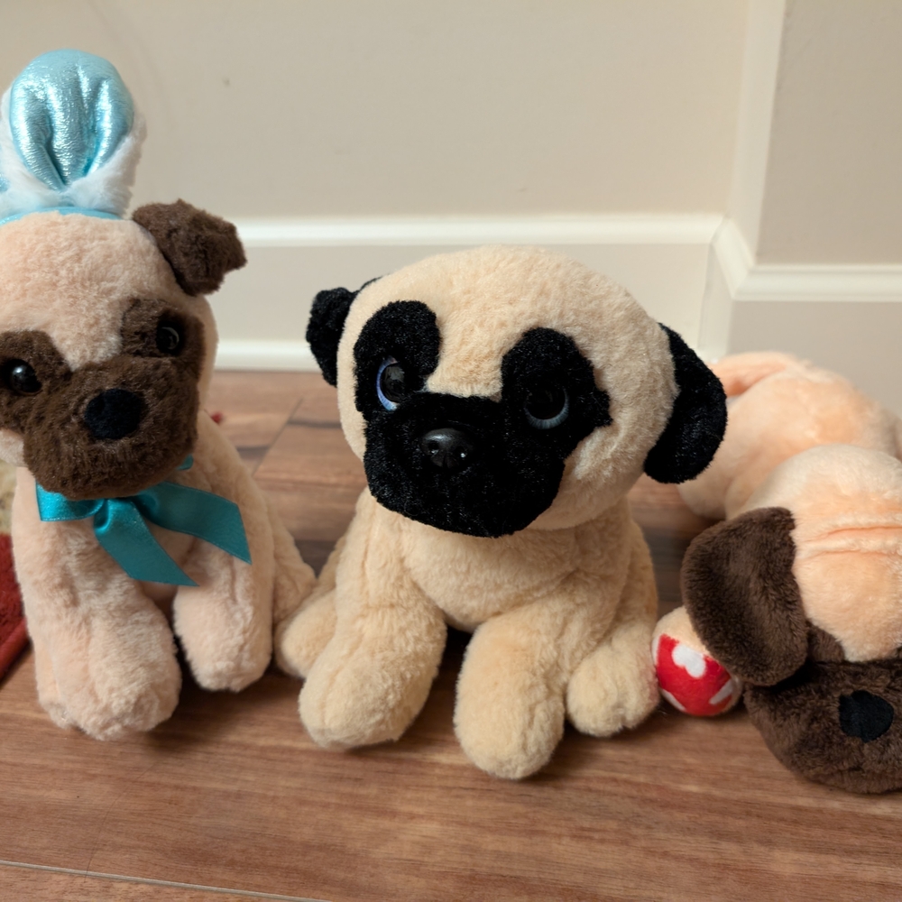 Plush Pug Dog Toy - Cream and Brown